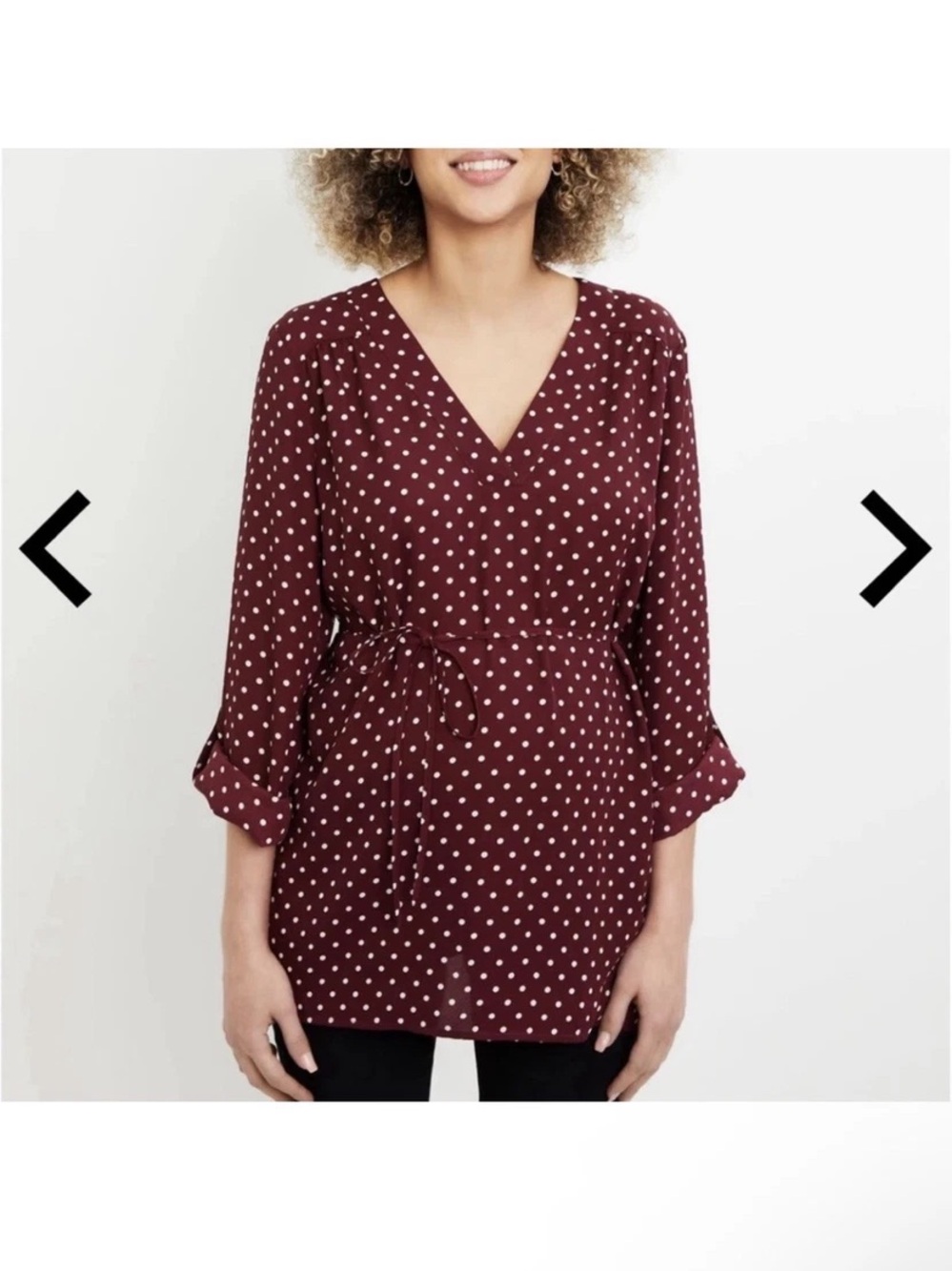 Motherhood Maternity Burgundy Polka Dot V Neck Blouse
